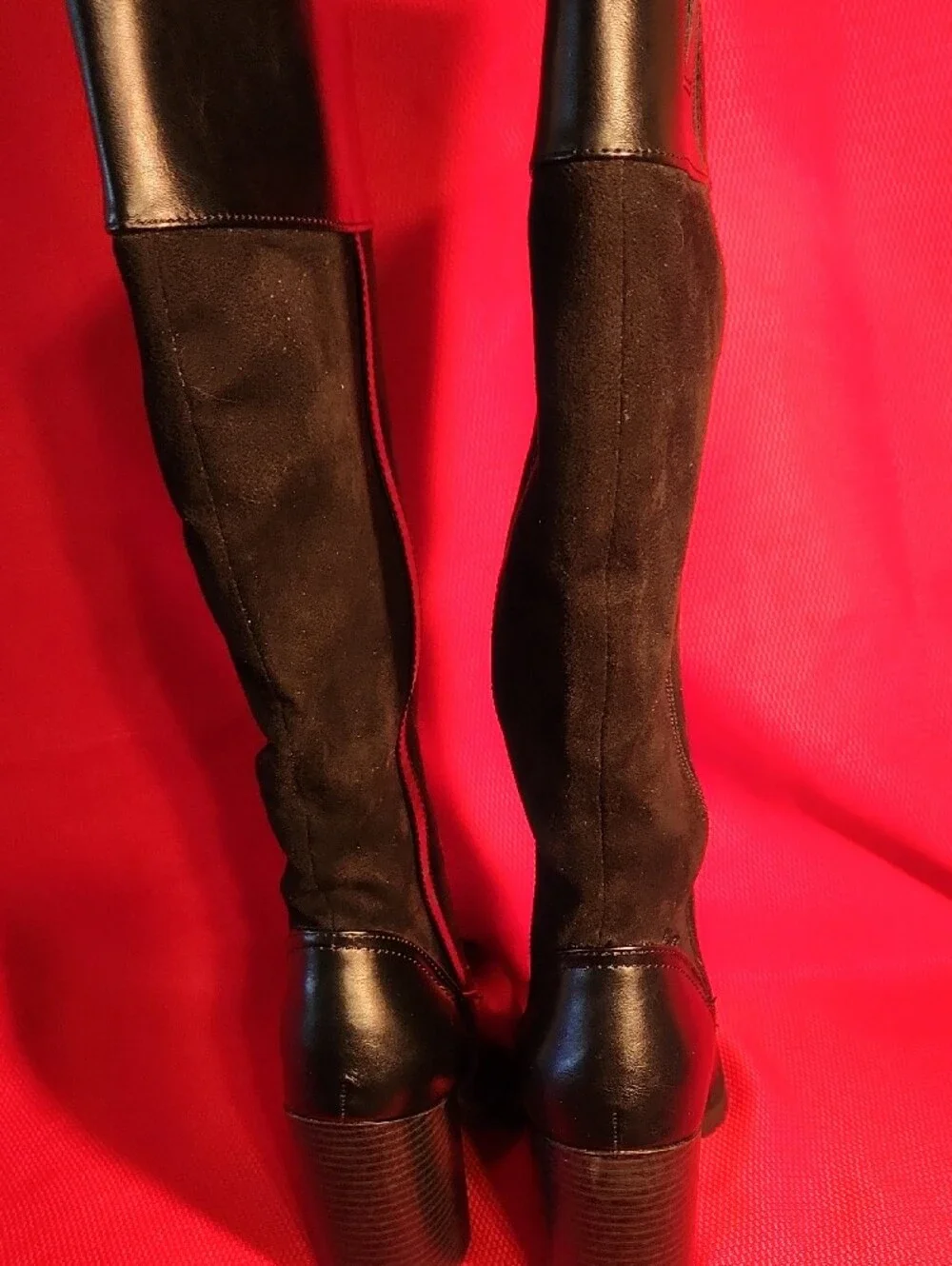 Classic Black Right At the-Knee Leather & Suede Boots